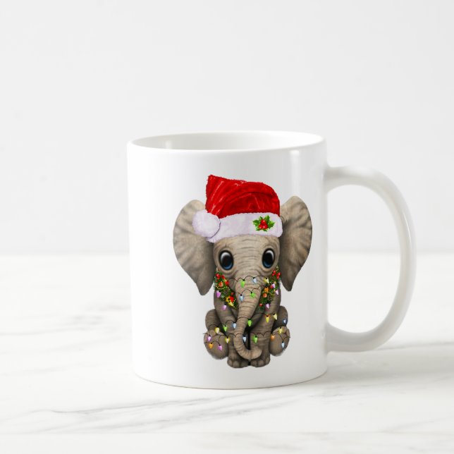 Cute Elephant Christmas Light Funny Elephant Lover Coffee Mug (Right)