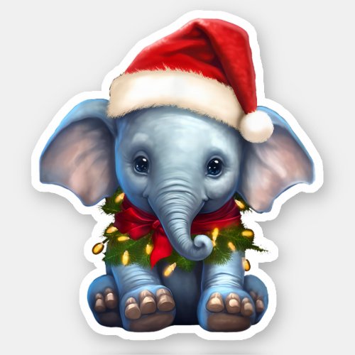 Cute Elephant Christmas Light Funny Elephant Lover Sticker