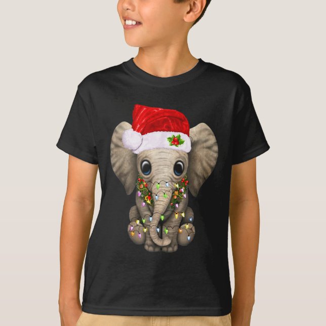 Cute Elephant Christmas Light Funny Elephant Lover T-Shirt (Front)