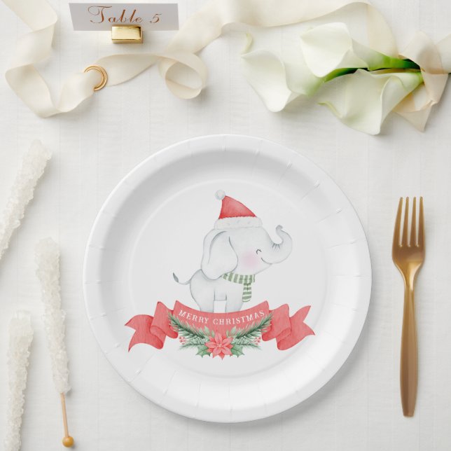 Cute Elephant | Christmas  Paper Plates (Wedding)