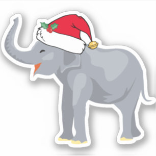 Cute Elephant Christmas Santa Claus Hat Sticker
