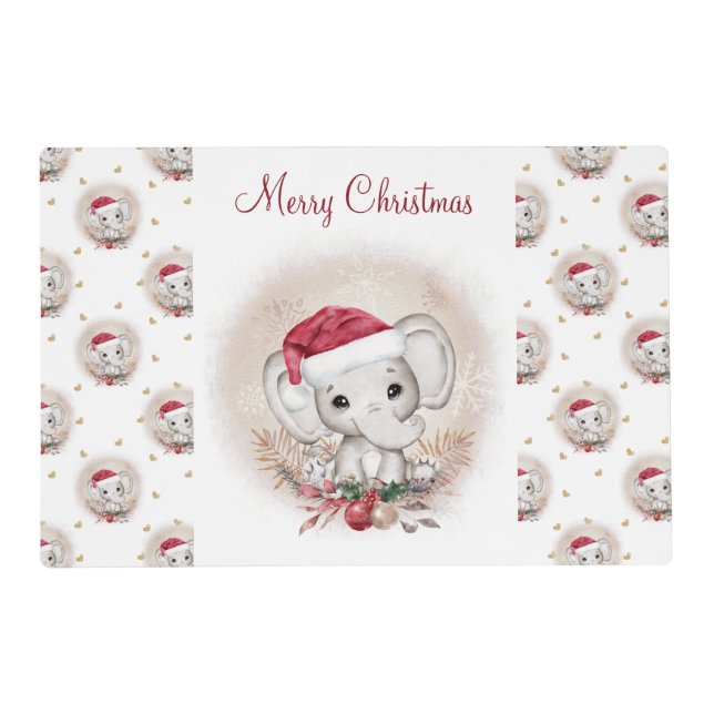 Cute Elephant Christmas Table Placemats (Front)