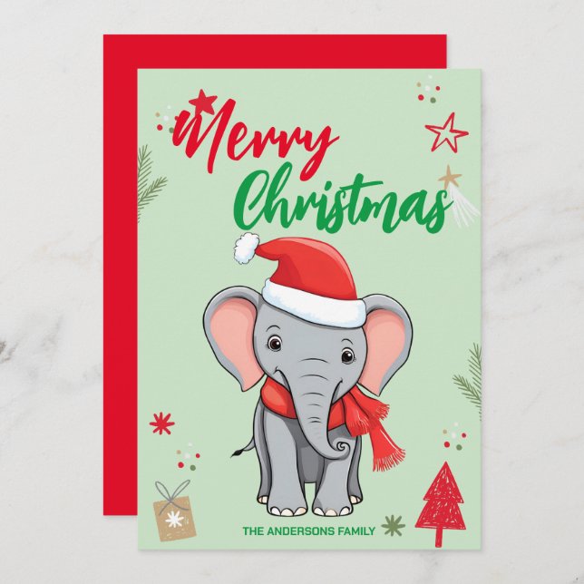 Cute Elephant Christmas tree Holiday Family name (Front/Back)