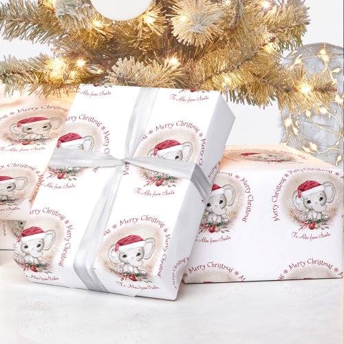 Cute Elephant Christmas Wrapping Paper 