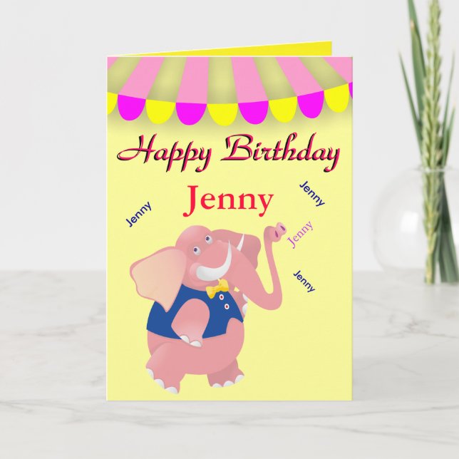 Cute Elephant Circus Personalized Custom Name Card (Front)