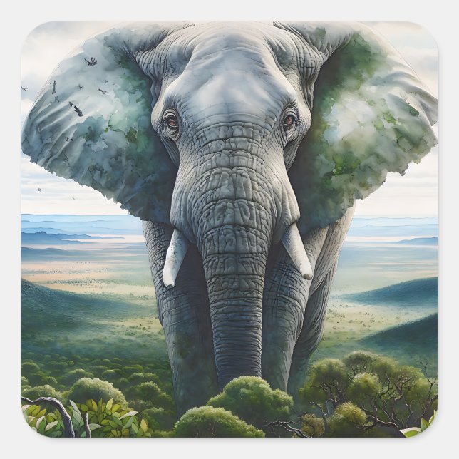 Cute Elephant Close up Square Sticker (Front)