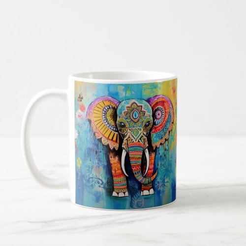 Cute Elephant Colorful Funky Mixed Media Animal Coffee Mug