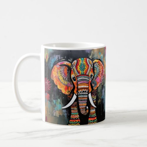 Cute Elephant Colorful Funky Mixed Media Animal Coffee Mug