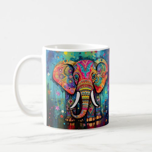 Cute Elephant Colorful Funky Mixed Media Animal Coffee Mug