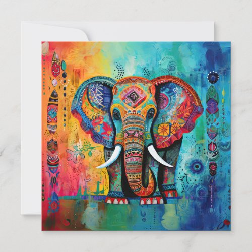 Cute Elephant Colorful Funky Mixed Media Animal Invitation