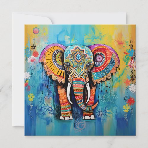 Cute Elephant Colorful Funky Mixed Media Animal Invitation