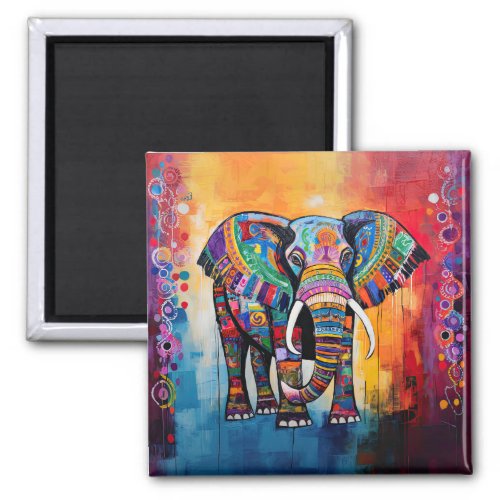 Cute Elephant Colorful Funky Mixed Media Animal Magnet