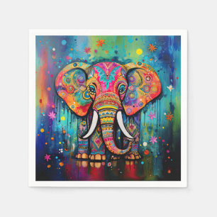 Cute Elephant Colorful Funky Mixed Media Animal Napkins