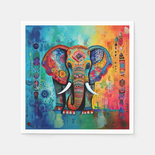 Cute Elephant Colorful Funky Mixed Media Animal Napkins