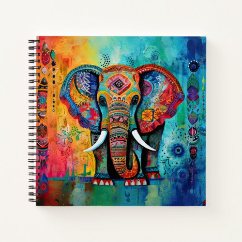 Cute Elephant Colorful Funky Mixed Media Animal Notebook