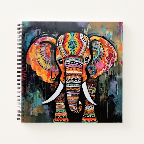 Cute Elephant Colorful Funky Mixed Media Animal Notebook