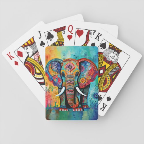 Cute Elephant Colorful Funky Mixed Media Animal Poker Cards
