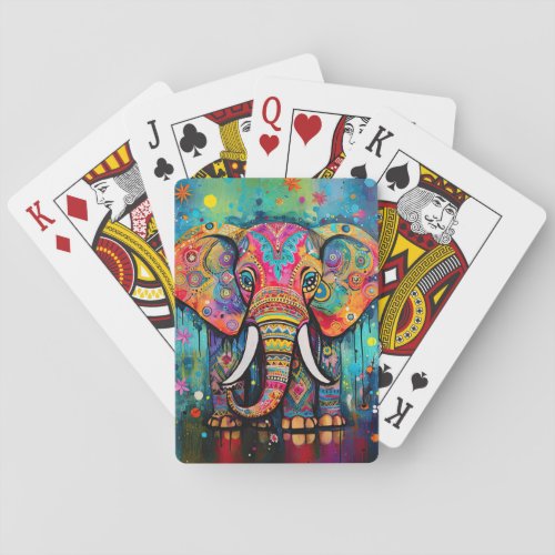Cute Elephant Colorful Funky Mixed Media Animal Poker Cards