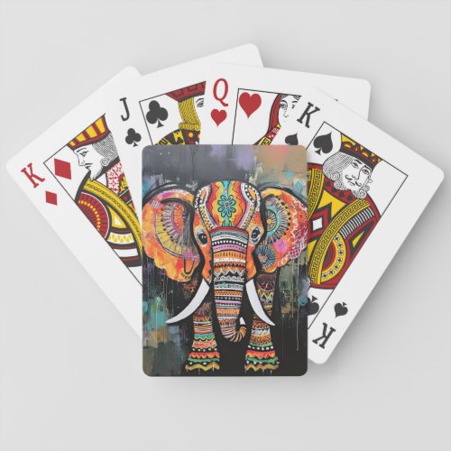 Cute Elephant Colorful Funky Mixed Media Animal Poker Cards