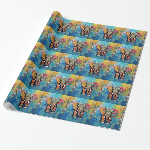 Cute Elephant Colorful Funky Mixed Media Animal Wrapping Paper