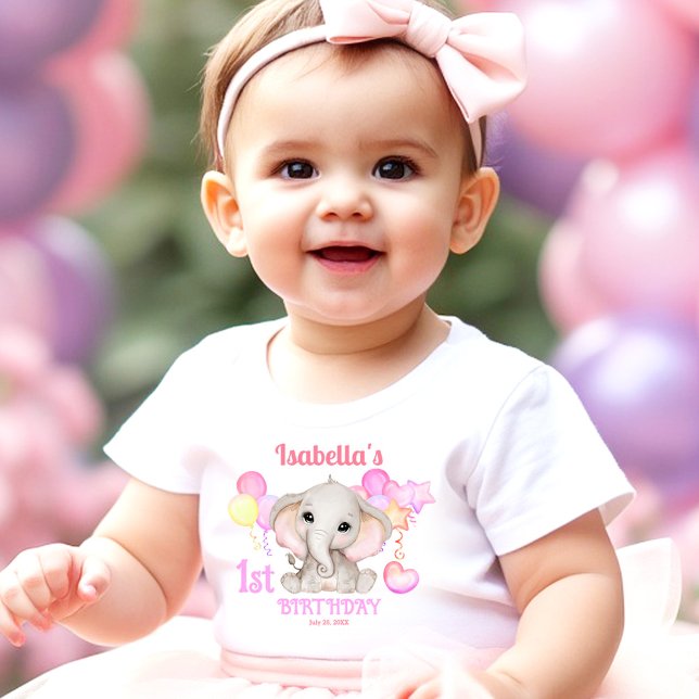 Cute Elephant Colorful Summer 1st Birthday Girl Baby Bodysuit (Cute Elephant Colorful Summer 1st Birthday Girl Baby Bodysuit)