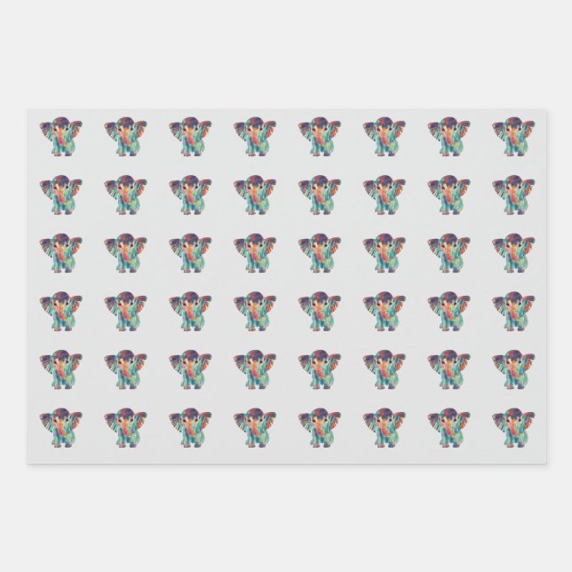 Cute Elephant Colourful Wrapping paper Sheet (Front)