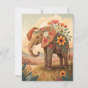 Cute elephant congratulations folk art style postcard