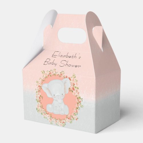 Cute Elephant Coral Grey Baby Girl Shower Favor Boxes