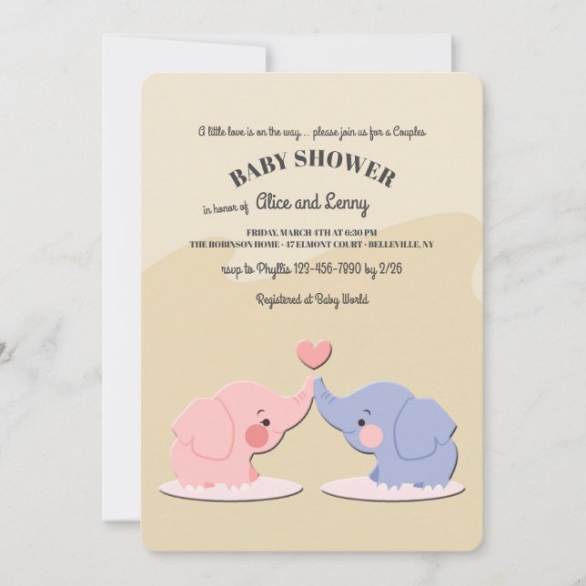 Cute Elephant Couple Baby Shower Invitation (Front)