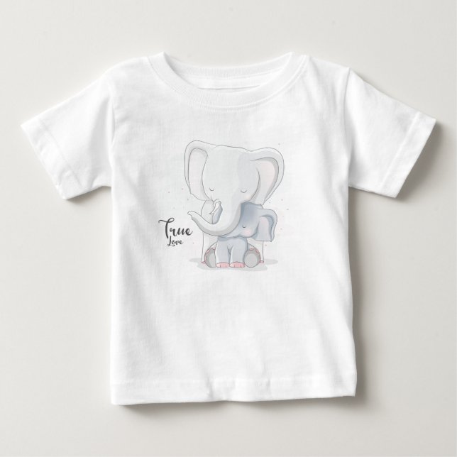 Cute Elephant Couple Baby T-Shirt (Front)