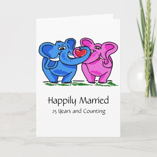Cute Elephant Couple in Love Anniversary  Card (Front)