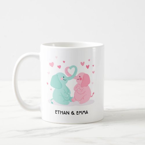 Cute Elephant Couple Personalized Valentines Day Coffee Mug