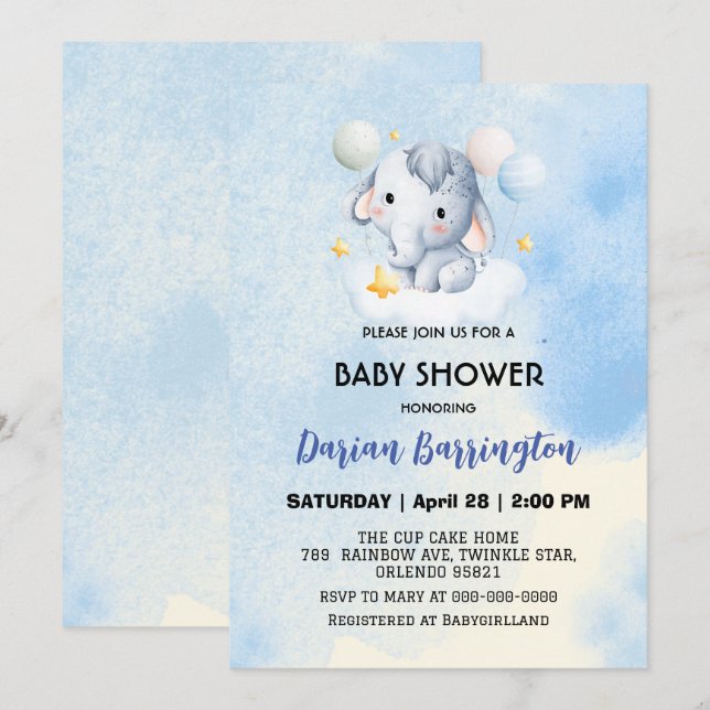 Cute elephant cub Bear baby shower kids boys Invitation (Front/Back)
