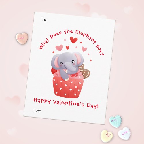 Cute Elephant Cupcake Custom Kids Valentines Day Holiday Card
