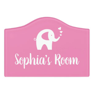 Cute elephant custom name girl's baby room nursery door sign