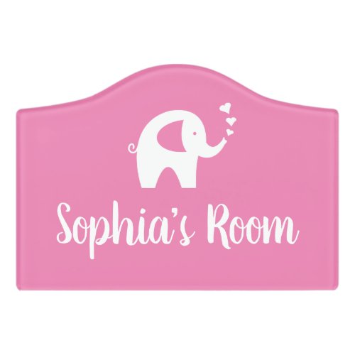 Cute elephant custom name girls baby room nursery door sign