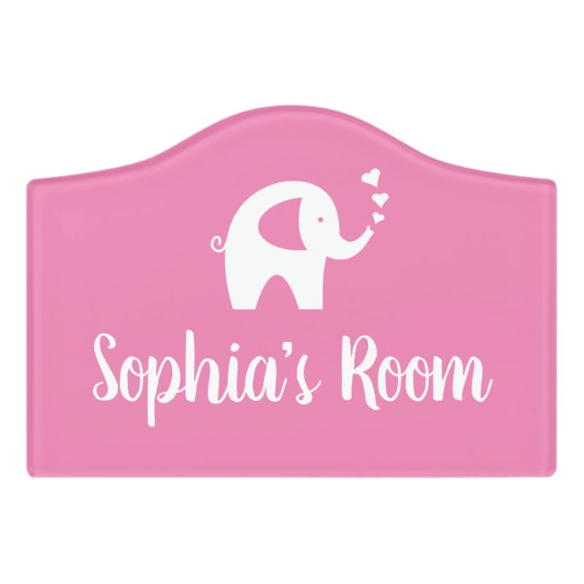 Cute elephant custom name girl's baby room nursery door sign (Small Crest Front)