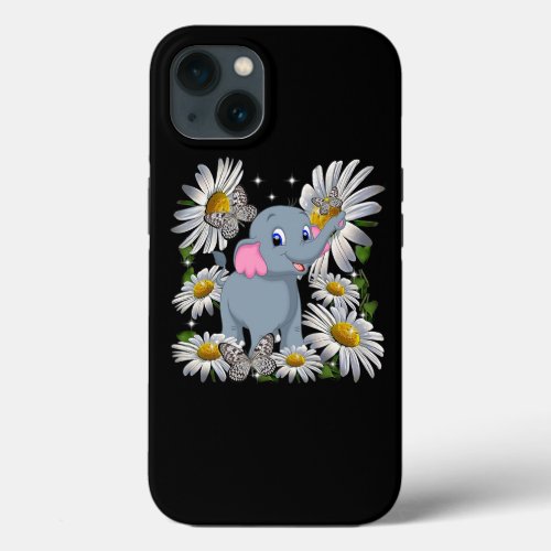 Cute Elephant Daisy Flower Butterfly iPhone 13 Case