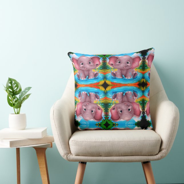 Cute Elephant Design Throw Pillow (Chair)