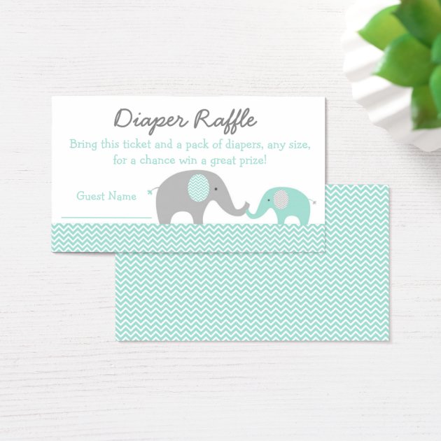 Cute Elephant Diaper Raffle Tickets Mint Green