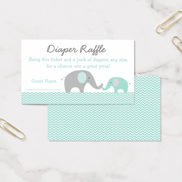 Cute Elephant Diaper Raffle Tickets Mint Green