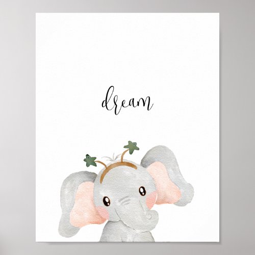 Cute Elephant Dream Nursery Poster