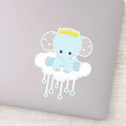 Cute Elephant Elephant On A Cloud Crown Stars Sticker
