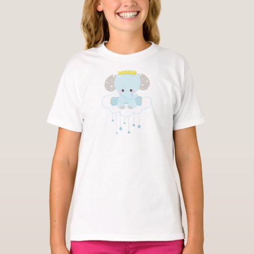 Cute Elephant Elephant On A Cloud Crown Stars T_Shirt