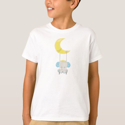 Cute Elephant Elephant On A Swing Crown Moon T_Shirt