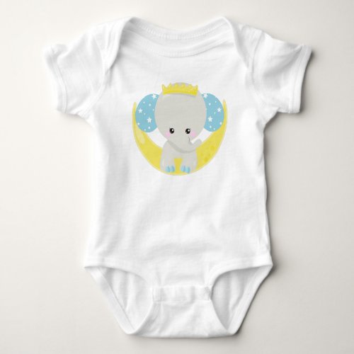 Cute Elephant Elephant On The Moon Crown Stars Baby Bodysuit