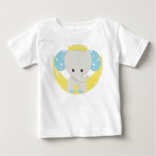 Cute Elephant, Elephant On The Moon, Crown, Stars Baby T-Shirt