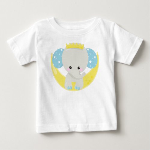 Cute Elephant Elephant On The Moon Crown Stars Baby T_Shirt