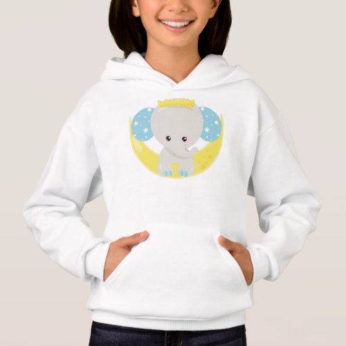 Cute Elephant Elephant On The Moon Crown Stars Hoodie