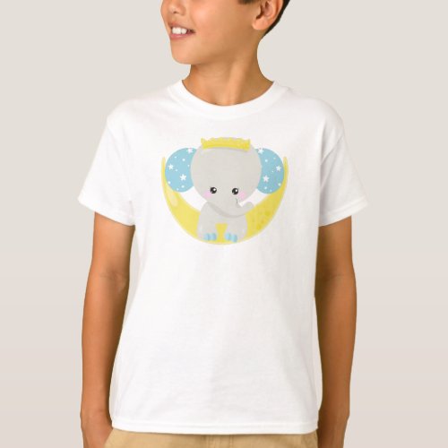 Cute Elephant Elephant On The Moon Crown Stars T_Shirt